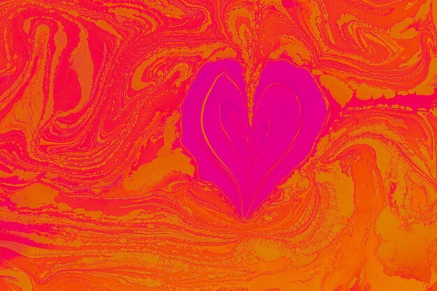 Ebru marbling background with heart shape Unique art Liquid marbling