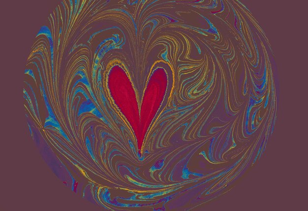 Photo ebru marbling background with heart shape unique art marbling