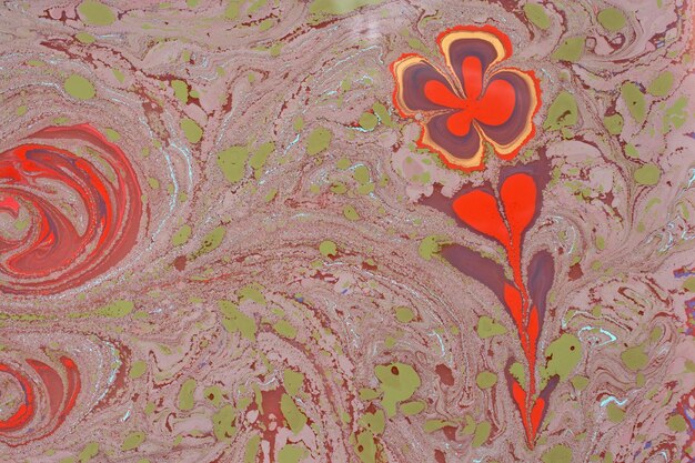 Ebru Marbling texture with floral patterns