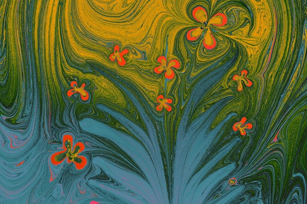 Ebru marbling with floral patterns Unique art marbling texture background