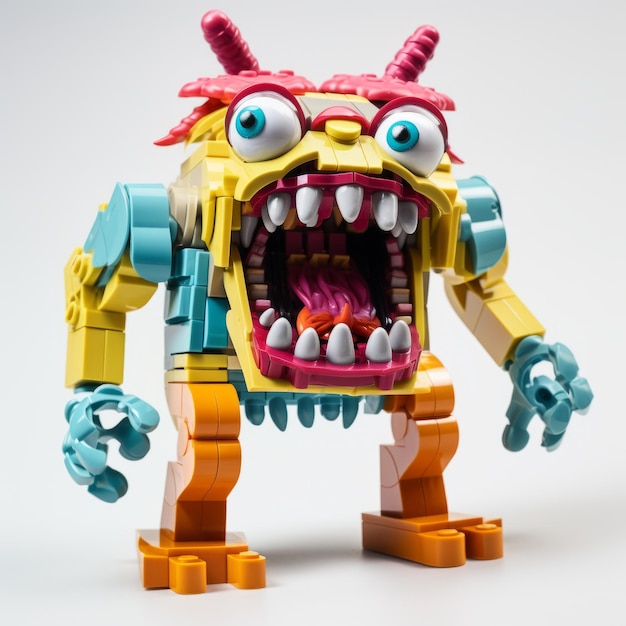 Photo eccentric lego monster with chaotic compositions and exaggerated expressions