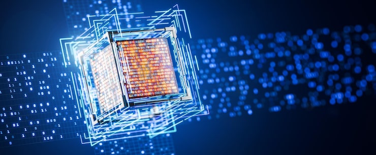 Photo ech protocol digital technology data storage artificial intelligence abstract technical background database encrypted client hello big data binary hacker ai quantum computer 3d render