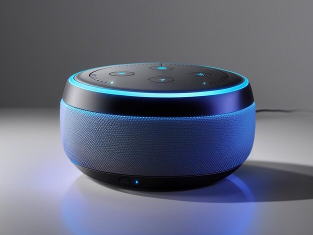 Photo echo dot voicecontrolled speaker with blue neon accent