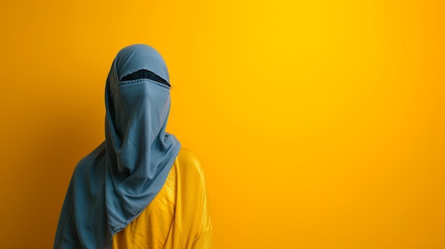 Эхо раскаяния Женщина в исламском тобе, выражающая сожаление и раскаяние, изолированная на твердом фоне с пространством для копирования