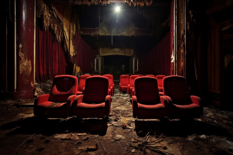 Photo echoes of silent films derelict theater veiled in vintage charm