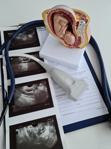 Echografie van baby foetus en xray scanner close-up