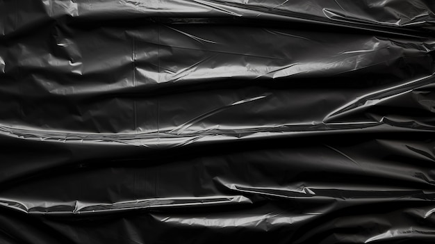 Echte polyethyleen textuur op zwarte achtergrond Gekrulde verpakking