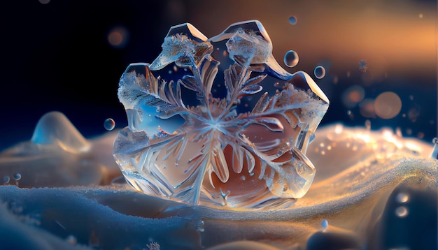Echte sneeuwkristallen op glazen oppervlak Sneeuwvlok op gladde achtergrond met kleurovergang
