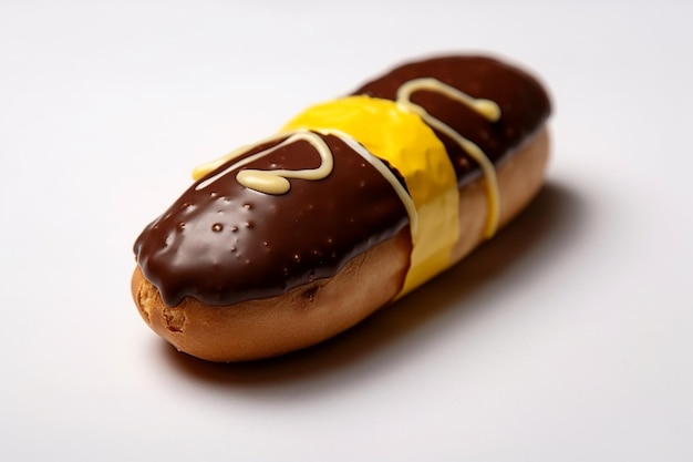 Foto eclair chocolade paasei op witte achtergrond verpakking