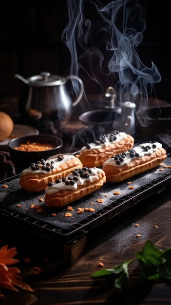 An eclair is a pastry made with choux dough filled with a cream
