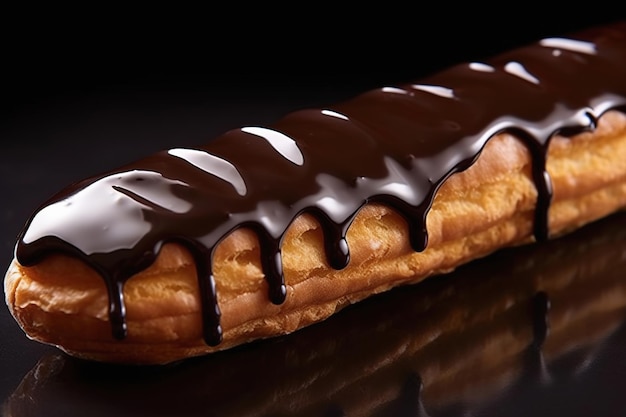 Eclairs adorned with rich chocolate ganache filled with smooth pastry cream