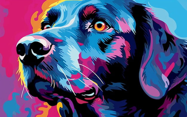 Eclectic artistry extreme closeup of dog with pantone color palette