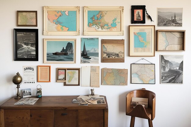 Eclectic Gallery Wall with Vintage Postcards and Maps