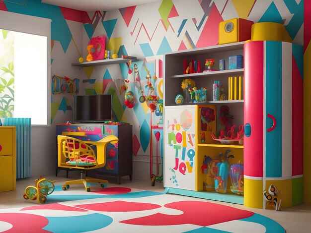 Photo eclectic kids play room generative ai