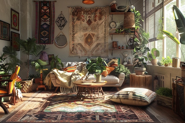 Eclectic mix of furniture styles in a bohochic liv