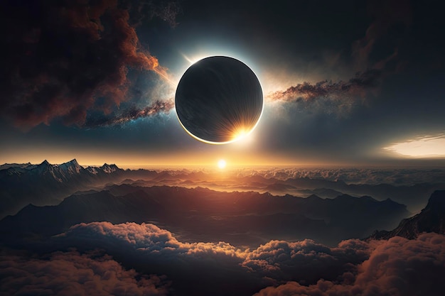 Eclipse alone over clouds Generative ai