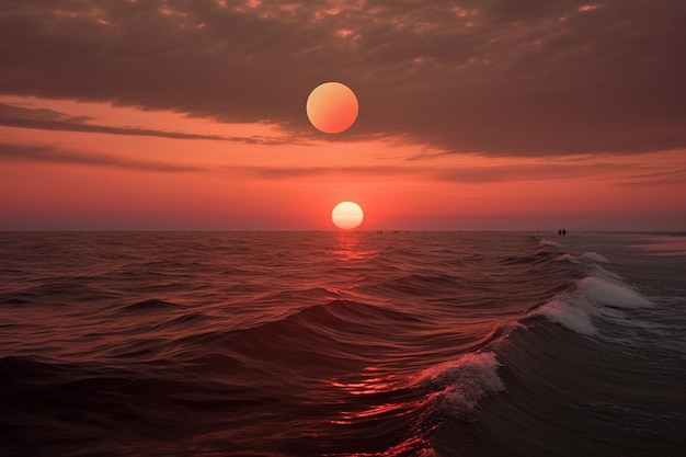 写真 海の地平線上の日食