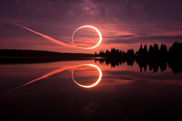 Photo eclipse reflected in crystal clear lake