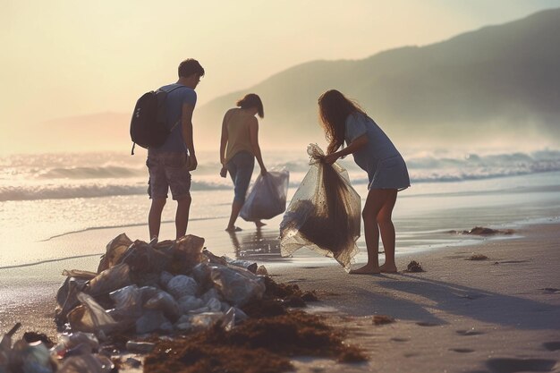 Photo eco activists clean up garbage on the coast