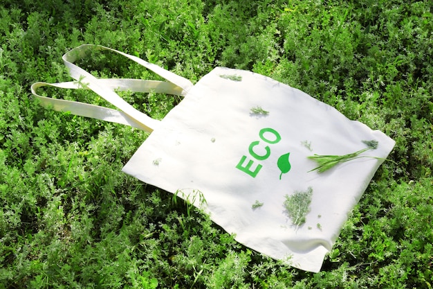 Eco bag on green grass outdoors