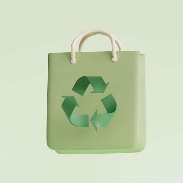Экологический мешок с знаком переработки Зеленый мешок для экологичного глобального потепления перерабатывает органическую и биологическую концепцию 3D-илюстрация рендеринга