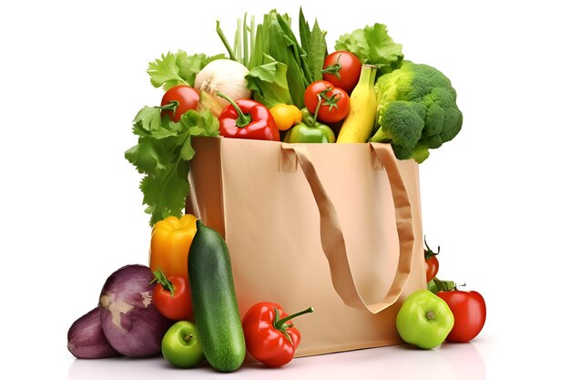 Eco bag with vegetables and fruits on a white background Generative AI 2