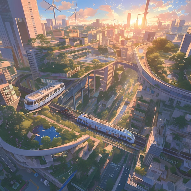 Eco City Future Skyline Een mengeling van natuur en technologie