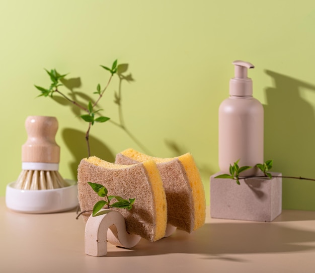 Eco cleaning with sponges sustainable concept