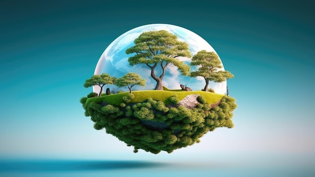 Eco concept with green planet and trees world ozone day