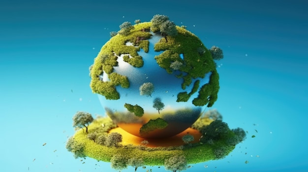 Eco concept with green planet and trees world ozone day