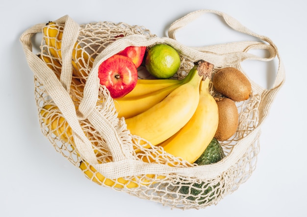 Eco cotton string mesh bag with fruits