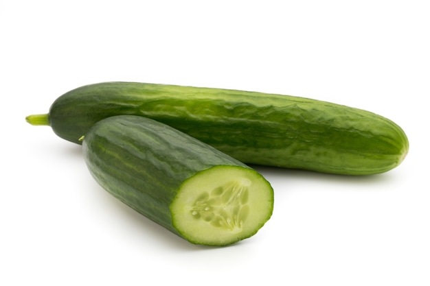 Eco cucumber on white background. Fresh vegetables.