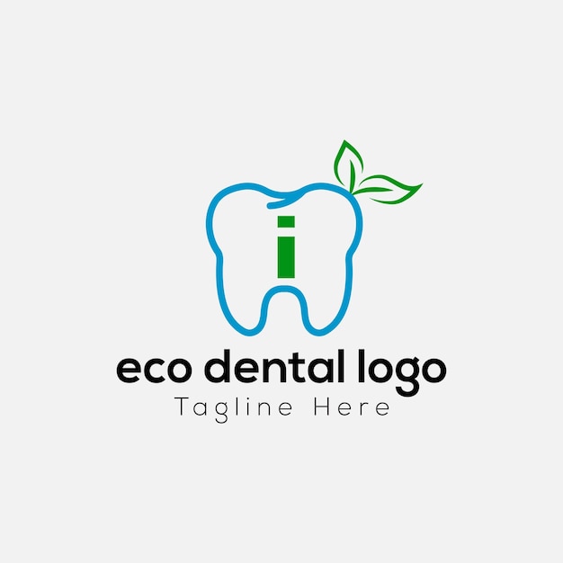 Логотип Eco Dental на букве I Шаблон Eco Dental на буквы I Первоначальная концепция знака Eco Dental Teeth