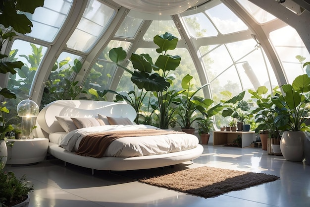 Eco Eden Een futuristische slaapkamer in een zelfvoorzienend biodome