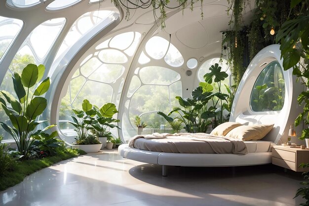 Eco Eden Een futuristische slaapkamer in een zelfvoorzienend biodome