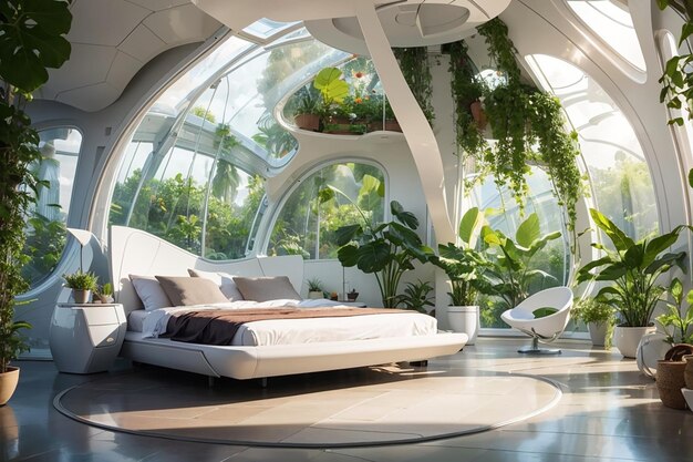 Eco Eden Een futuristische slaapkamer in een zelfvoorzienend biodome