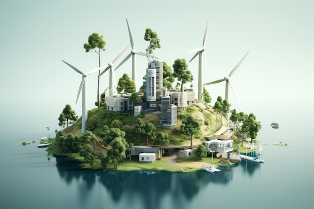 Eco-eiland groene transformatie windenergielandbouw voor duurzaamheid Save planet-concept
