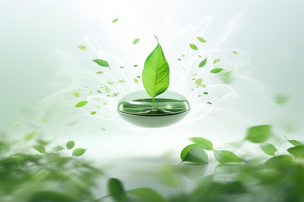 Photo eco energy concept with green leaves and light background 3d rendering