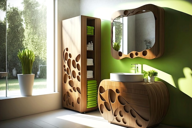 Eco friendly bathroom ideas with reusable wooden cabinets and styles