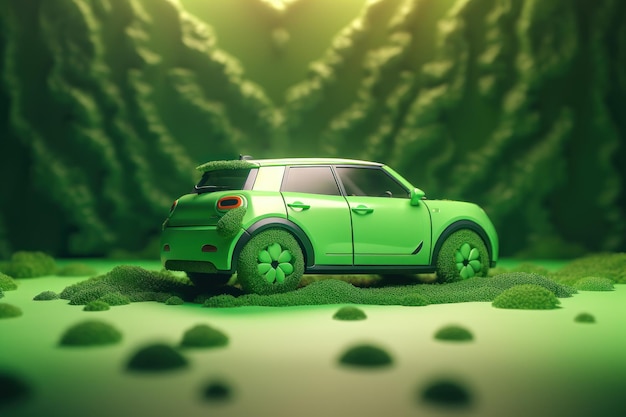 친환경 자동차 배경 재생 가능하고 지속 가능한 에너지 개념 Generative AI