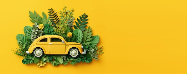 Photo eco friendly car with greenery plants papercut style renewable and sustainable energy generative ai