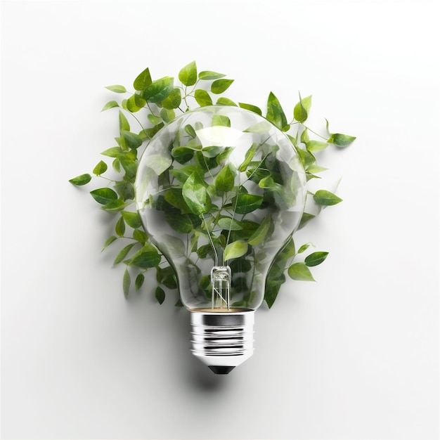 Eco friendly concept background with lightbulb made of fresh green leaves ai generated