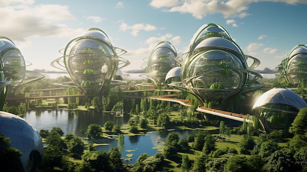 Eco friendly futuristic city concept illustration