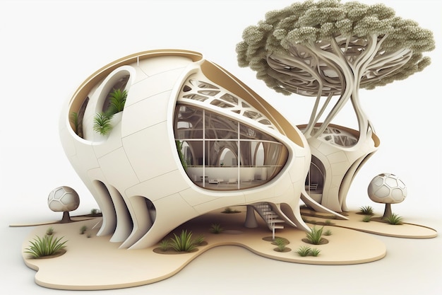 Eco friendly homes of the future on white background Generated AI