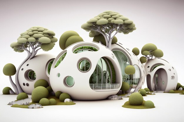 Eco friendly homes of the future on white background Generated AI