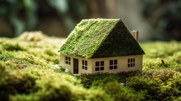 Eco Friendly House Paper Home On Moss In Garden Ecology concept Generative AI