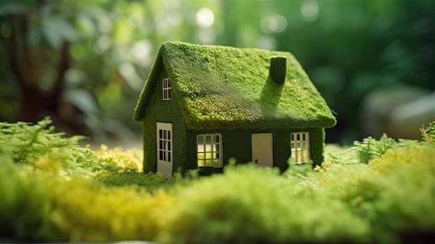 Eco Friendly House Paper Home op mos in de tuin Ecologieconcept Generatieve AI