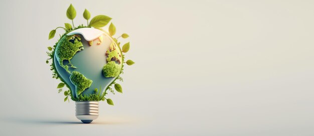 Eco friendly lightbulb banner with copy space Sustainable and Renewable energy Generative Ai