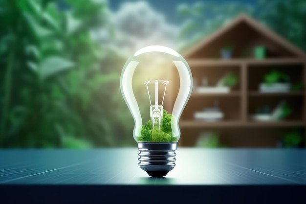 Photo eco friendly lightbulb energy efficiency renewable and sustainable energy concept generative ai