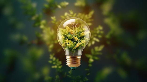 Eco friendly lightbulb from fresh leaves top vie concept Generative AI